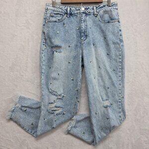 Material Girl Floral Embroidered Daisies High Rise Distressed Jeans Sz 13 31x27